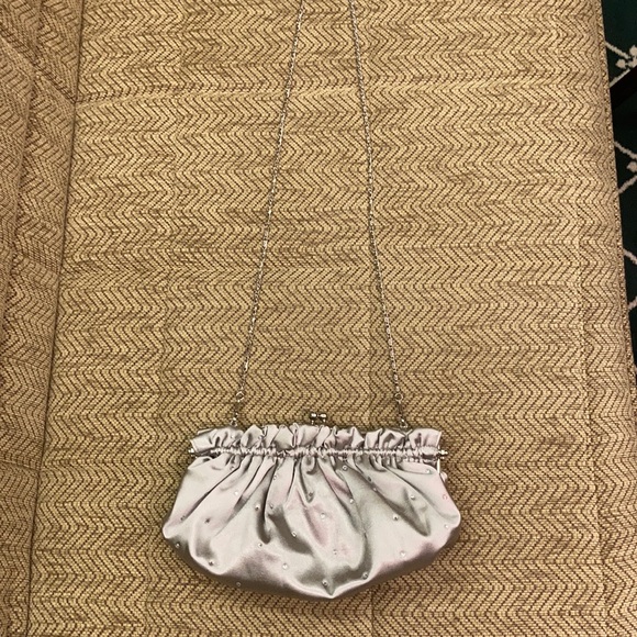 Grey silver clutch with jewels and silver chain - Picture 4 of 8